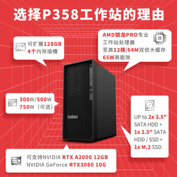 联想（Lenovo）【ThinkstationP358 】【塔式图形工作站】台式电脑主机AMD锐龙R5-4650G 8G 256SSD 300W定制