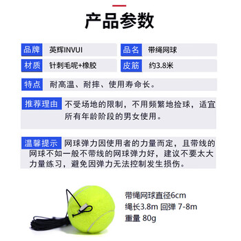 英辉（INVUI）带线网球 单人网球回弹训练耐磨带绳网球 4个装