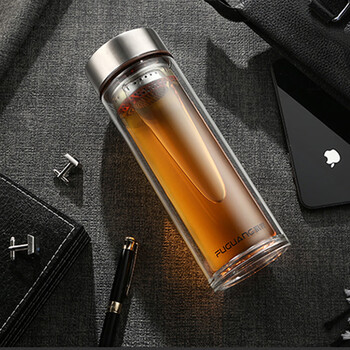 富光 商务便携双层玻璃杯330ML G1801-SH-330