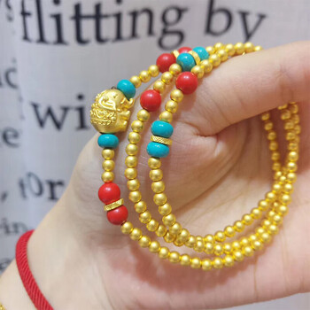 5mm珠子散珠999足金diy配件传 4mm古法金珠三圈手链约28.5克