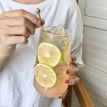 冷飲杯ins風水果茶杯果汁飲品杯家用夏季高顏值玻璃喝水杯子定製豎紋