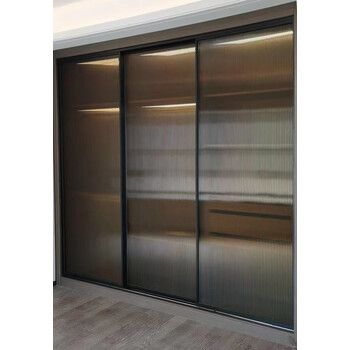 定制极简衣柜推拉门灰玻璃平开门窄边黑色透明衣帽间钢化铝框酒柜 黑