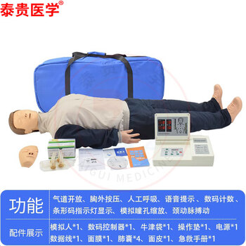 泰贵医学全身计算机心肺复苏模拟人袋装胸外按压人工呼吸心脏起搏急救训练练习假人体模型袋装TG/CPR390 泰贵医学全身计算机心肺复苏模拟人袋装胸外按压人工呼吸心脏起搏急救训练练习假人体模型袋装TG/CPR390