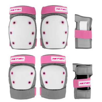 AS FISH 滑板护具护肘护膝6件套装  成人儿童轮滑旱冰鞋护具男女通用 粉红色六件套 XL【160-200斤】