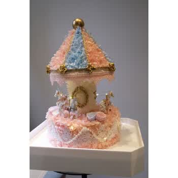 情人节送女友玫瑰花礼盒蓝色水晶镶钻城堡永生花绣球摆件旋转木马