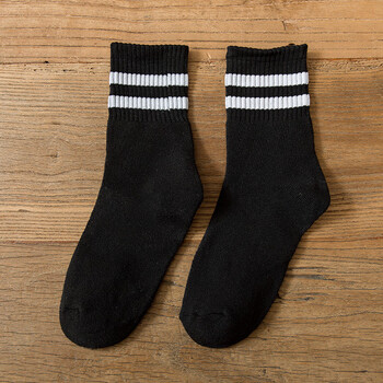 袜子男冬季加厚加绒保暖纯色毛圈袜男士休闲中筒袜二杠毛巾袜男袜