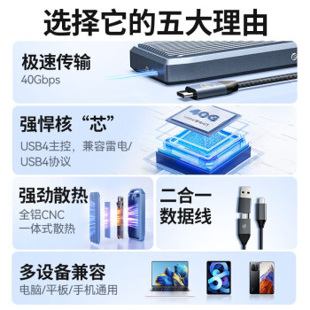 奥睿科（ORICO）USB4硬盘盒兼容雷电4/3 M.2 NVMe SSD固态硬盘盒/适用苹果Mac mini电脑SSD固态外置盒扩容-M2V01