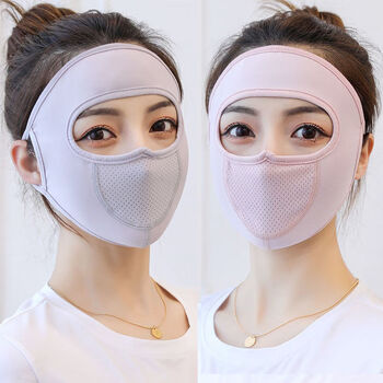 女冰丝全脸遮阳护脸夏天薄款骑行蒙面口罩不带帽檐网纱透气雪雅灰色