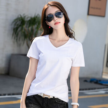 浪莎女装丝光棉短袖t恤女刺绣半袖打底衫宽松显瘦冰丝潮女士气质夏装