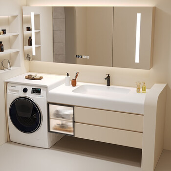 凸凸卫浴北欧可丽耐肤感一体洗衣机柜组合橡木洗手盆浴室柜定制洗脸