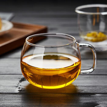 新款玻璃茶杯耐高温加厚泡茶杯茶水分离花茶杯家用带把带圆趣单杯350