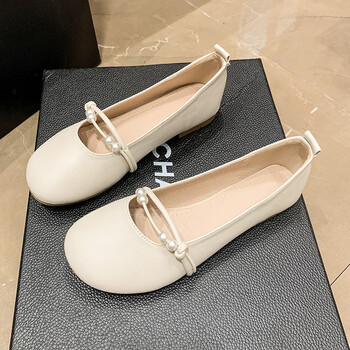 百搭女2023年鞋子豆豆鞋平底新款单鞋温柔珍珠风浅口秋季晚风杏色36