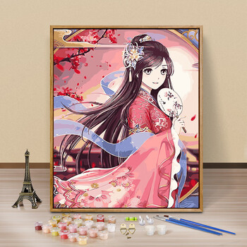 数字油画中国风 diy油彩画解压古风美女手工画客厅装饰画丙烯填充数码