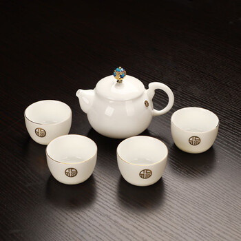 唐月窑茶具唐月窑羊脂玉瓷功夫茶具套装家用德化白瓷盖碗茶杯茶壶小