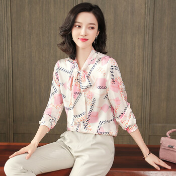 摩纳什丹真丝长袖衬衫女22年春款气质淑女桑蚕丝时尚百搭真丝衬衣lwr