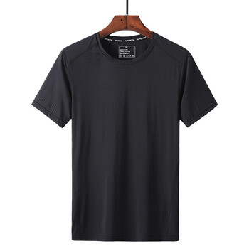 夏季薄款透气冰丝短袖t恤休闲运动男士宽松大码速干体桖圆领半袖t黑色