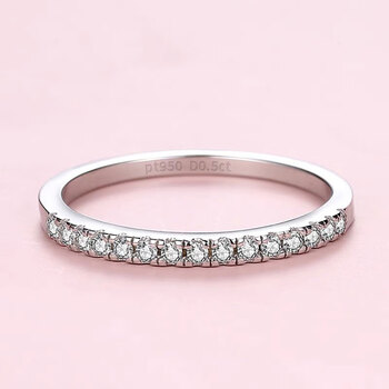 rom莫桑钻排戒铂金pt950pt950铂金半圈钻戒指女白金钻戒叠戴细指环定