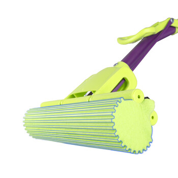 妙洁胶棉拖把27cm杆长120共2头滚轮式懒人家用一拖净免手洗海绵吸水