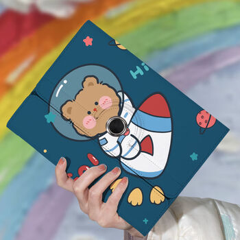 读书郎c30防摔皮套c20pro卡通c25可爱旋转c18横竖支撑c10x 航天火箭熊