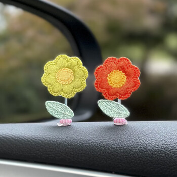 小摆件车内饰品中控台显示屏车上装饰品网红车载情侣摆件小花摆件绿红