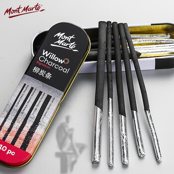 蒙玛特(Mont Marte)炭笔10支装 素描炭条柳木碳精条木炭画笔大中小号套装 写生速写学生铁盒装碳笔MPN0043 速写 马克笔绘画
