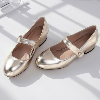 皮鞋中大童小女孩主持人演出走秀表演高跟水晶鞋公主儿童单鞋 金色 28