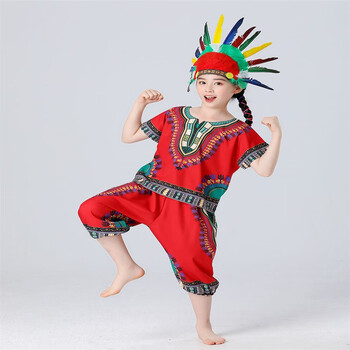 法比兔六一儿童非洲鼓演出服幼儿园手鼓套装野人印第安人舞蹈表演服装