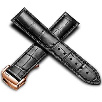 雷达手表带钻霸r228晶璨r141男款鳄鱼纹真皮表链折叠扣192021mm黑色玫