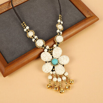 芠拉民族风仿松石花朵额头链复古藏族铃铛流苏额饰眉心坠编织头饰项链