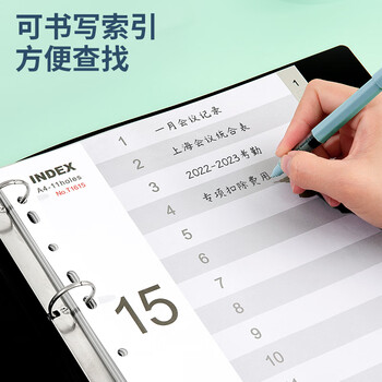 金得利11孔分页纸A4隔页纸15页1套灰色index索引纸文件夹活页纸塑料pp分类卡目录页标签分办公用品T1615