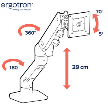 爱格升（ERGOTRON）HX重型显示器支架电脑支架支架臂旋转电脑架台式机屏幕底座增高架电脑桌（45-475-224）黑色