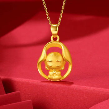黄金佛吊坠女款3d硬小金佛项链纯金萌佛金首饰送闺蜜母亲款宝宝佛禅意