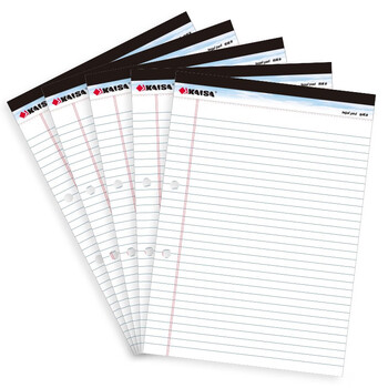 凯萨(KAISA) 美式A4/40张双孔拍纸本两孔白色横线笔记本2孔易撕记事本 5本装