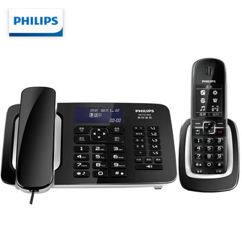 飞利浦（PHILIPS）自动录音电话机 子母机 无线座机办公家用中文菜单可录音2000小时 DCTG492+  32G录音卡黑色