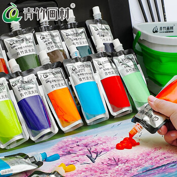 青竹画材（CHINJOO）流光白水粉画颜料补充包袋装18色100ml艺考集训专业水粉颜料果冻方杯填充包颜料套装美术写生