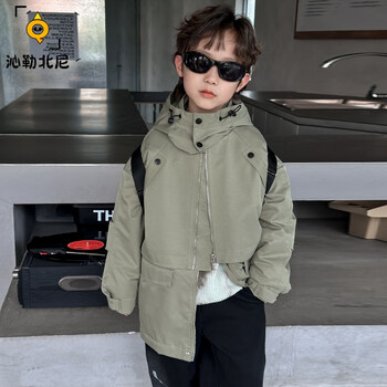 创京懿选男童外套春秋款2024中大童韩版时尚风衣男孩春装外套浅绿色