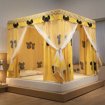 新款蚊帐婴儿防摔家用坐床拉链全底蚊帐加密加粗支架幸运熊18m