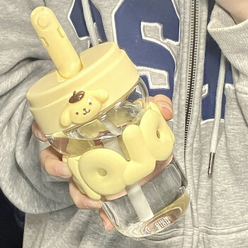 菩本家帕恰狗玻璃杯子玻璃杯咖啡随行杯女生高颜值儿童水杯鹅黄色360