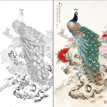 花鳥画】孔雀牡丹