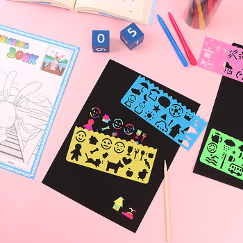 TaTanice儿童刮画纸16K幼儿园炫彩刮刮画彩色小学生刮刮纸挂画纸刮画纸10张美育工具