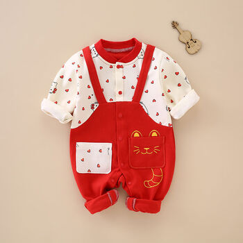 摩佧维哆满月服通用宝宝宝衣服婴儿红色连体衣春秋新生通用孩百天百日