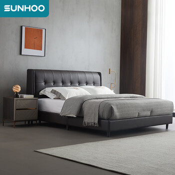 【双虎床】双虎家私 头层牛皮床轻奢现代简约双人床主卧室齐边软包婚