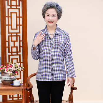 卡漫尔馨轻奢高档全棉衬衫妈老年纯棉衬衫女装春秋老年人长袖607080