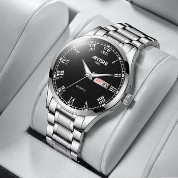 上海官方全自动机械表夜光防水日历中老年时尚商务男士手表男款银黑