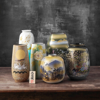 九谷焼 ヴィンテージ双耳花詰花瓶 壺 光峰作 九谷焼 ヴィンテージ双耳