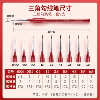 美邦祈富6#号勾线笔美术专用水彩水粉勾线画笔手绘描边笔小毛笔细工笔细毛笔画笔描线丙烯国画颜料笔画画笔