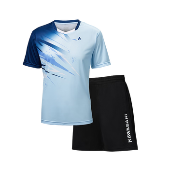 川崎(KAWASAKI)羽毛球服男款专业运动圆领短袖+短裤套装B1815 淡蓝色 L 川崎(KAWASAKI)羽毛球服男款专业运动圆领短袖+短裤套装B1815 淡蓝色 L