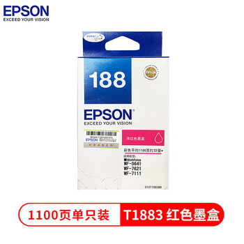 爱普生(EPSON)188墨盒原装 T1883红色墨盒 适用WF3641/WF7111/WF7621/WF7218/WF7728机型 爱普生(EPSON)188墨盒原装 T1883红色墨盒 适用WF3641/WF7111/WF7621/WF7218/WF7728机型