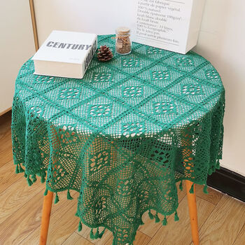 远嘉妮钩花桌布日韩风格长方形用田园风新款拍照背景布 错格流苏款 墨