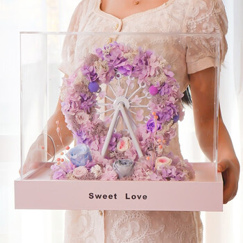 柏爱紫色永生花摩天轮礼盒 柏爱紫色摩天轮永生花礼盒玫瑰花鲜花速递玫瑰熊永生花独角兽5情人节母亲节礼物告白生日礼物男送女友 行情报价价格评测 京东